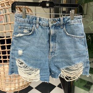 Distressed High Waisted Denim Shorts